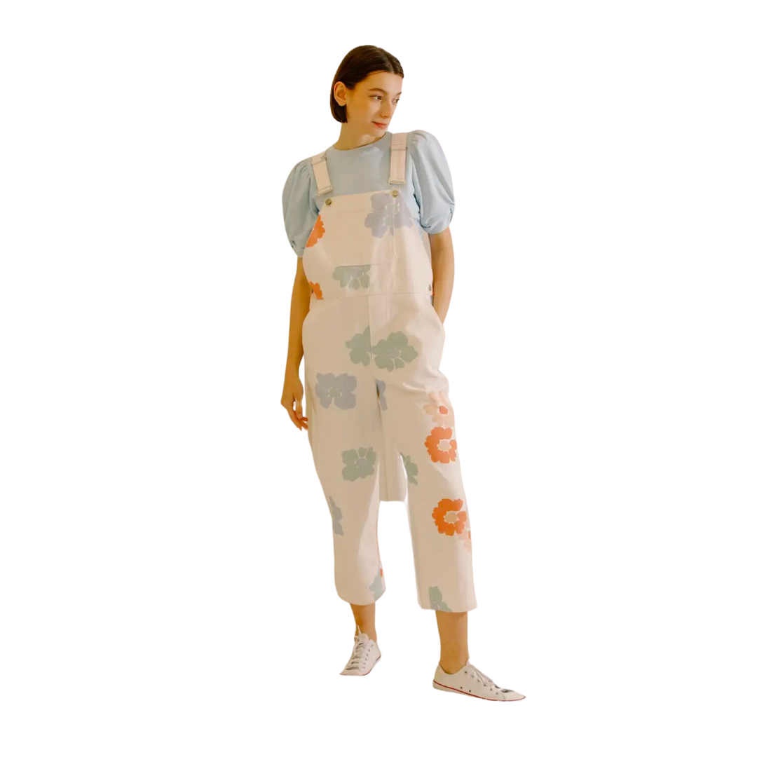 White Multi  Floral Overall Pants