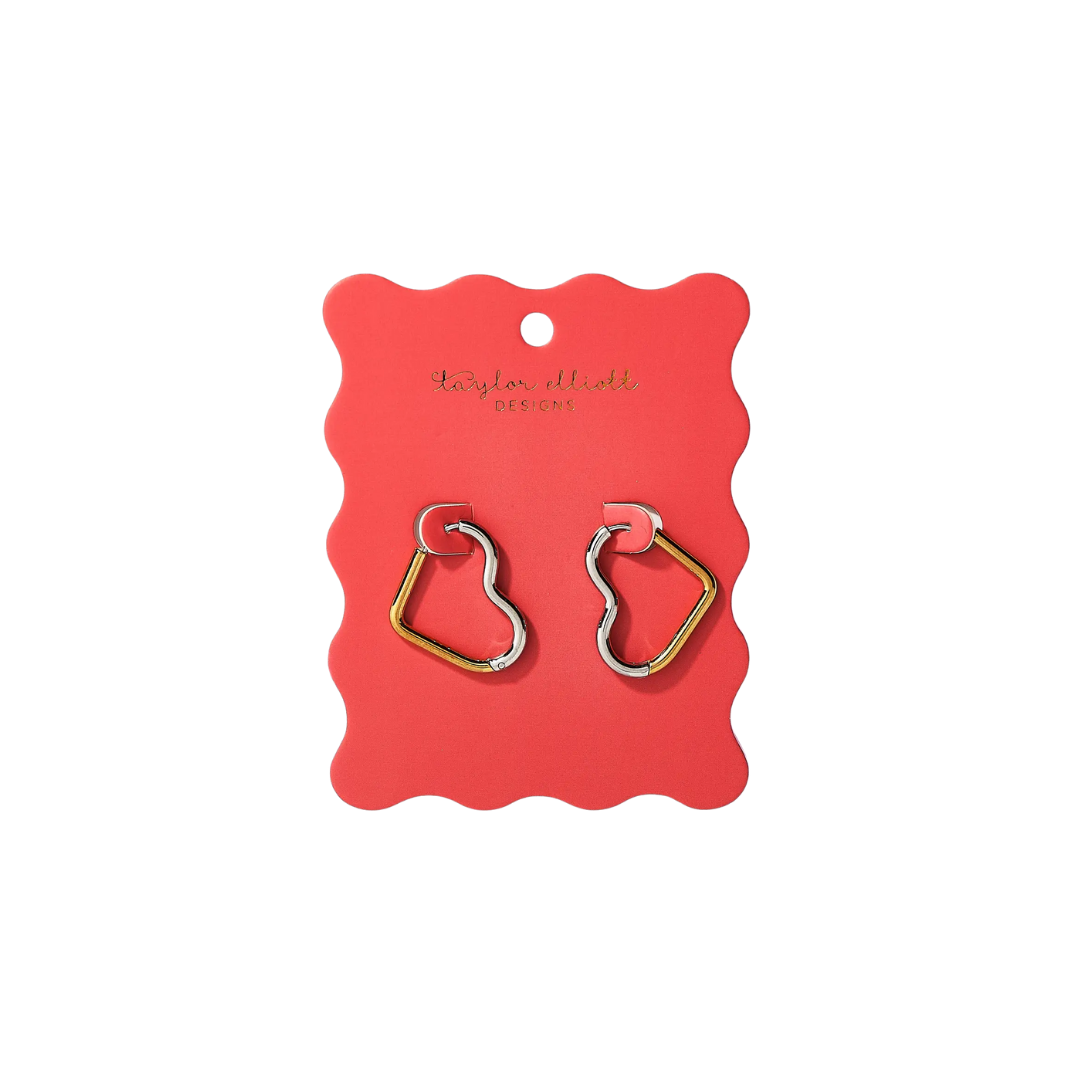 Florence Two-Tone Heart Huggie Earrings
