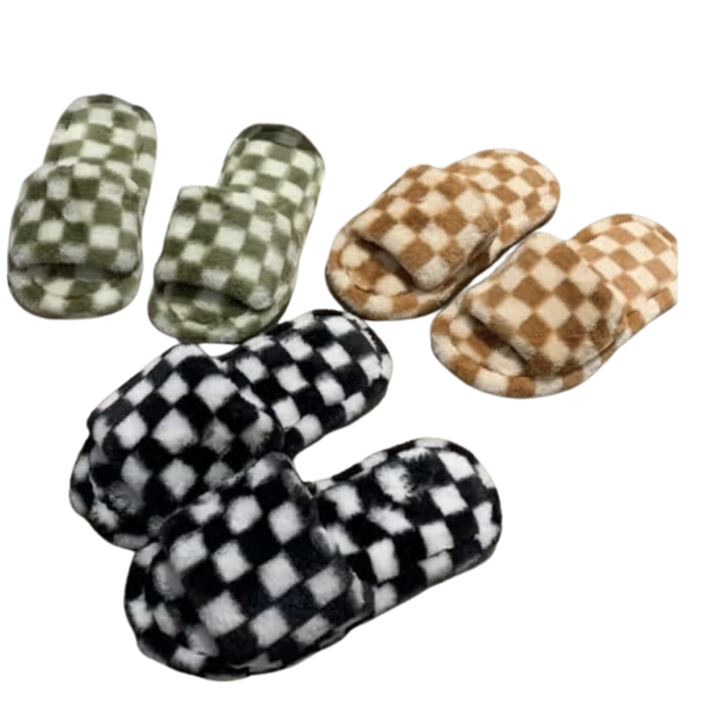 Checkered Fuzzy Slippers