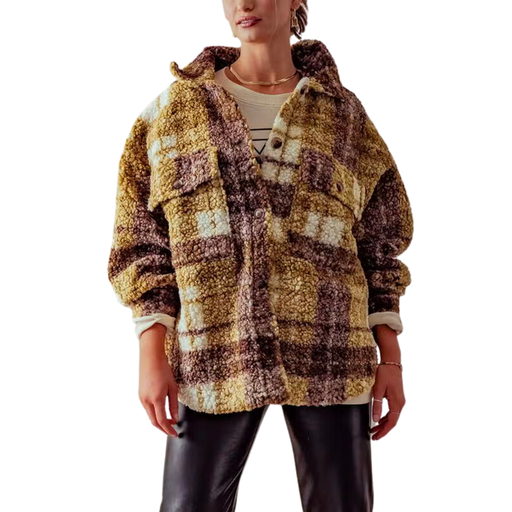 Oversized Sherpa Plaid Jacket - Olive