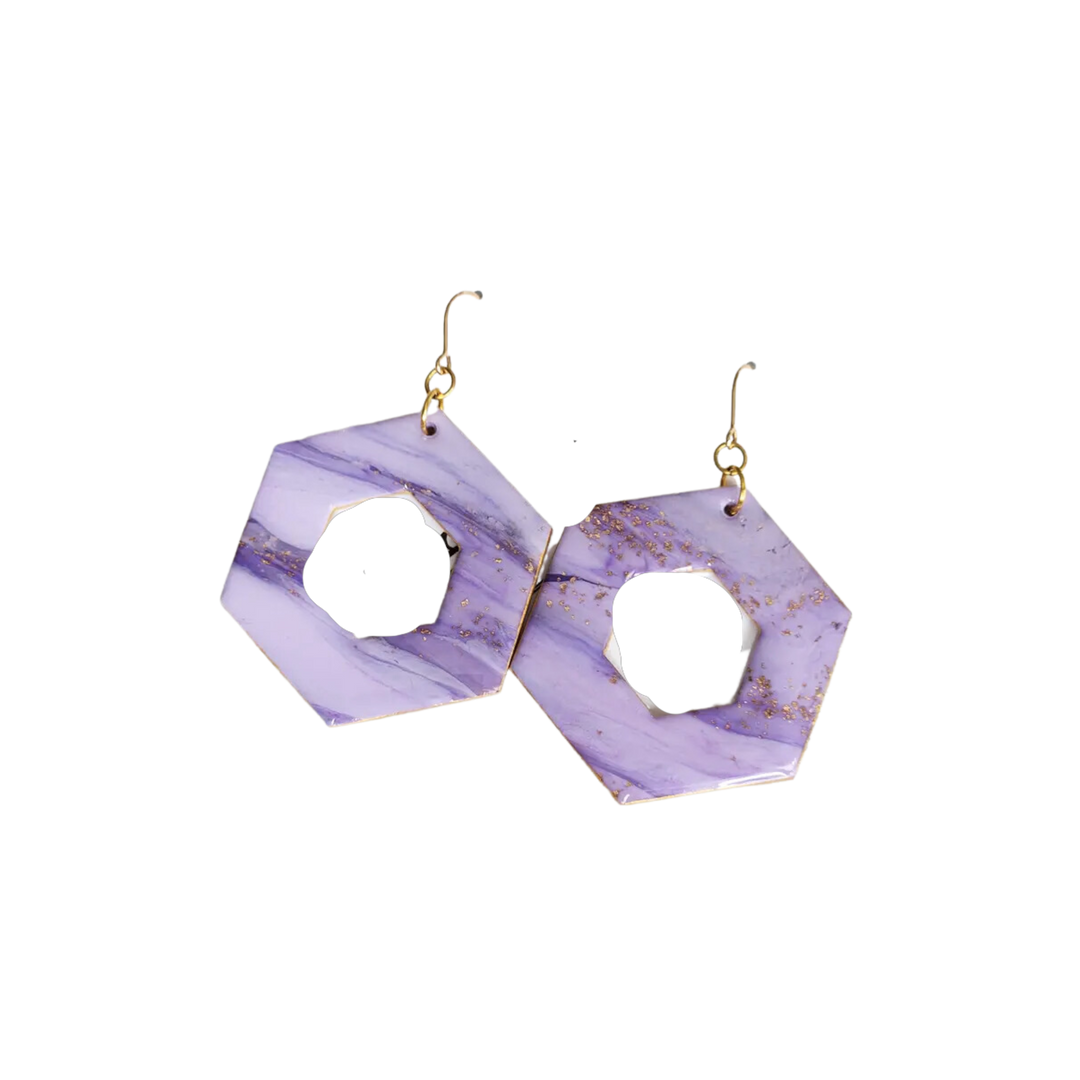 Faux Amethyst Hexagon Dangles