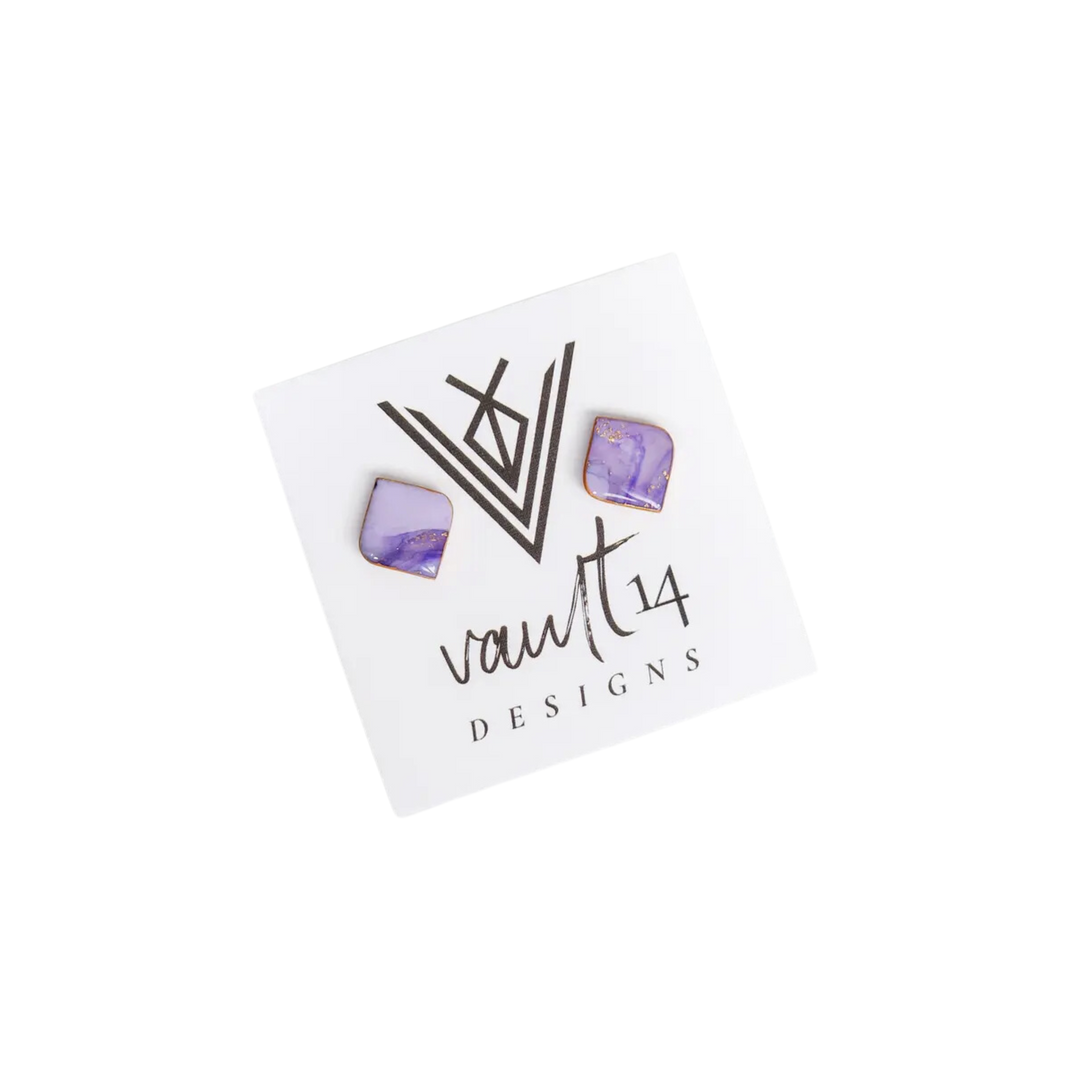 Faux Amethyst Diamond Stud Earrings
