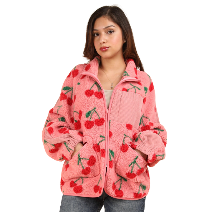 Oversized Printed Fleece Jacket