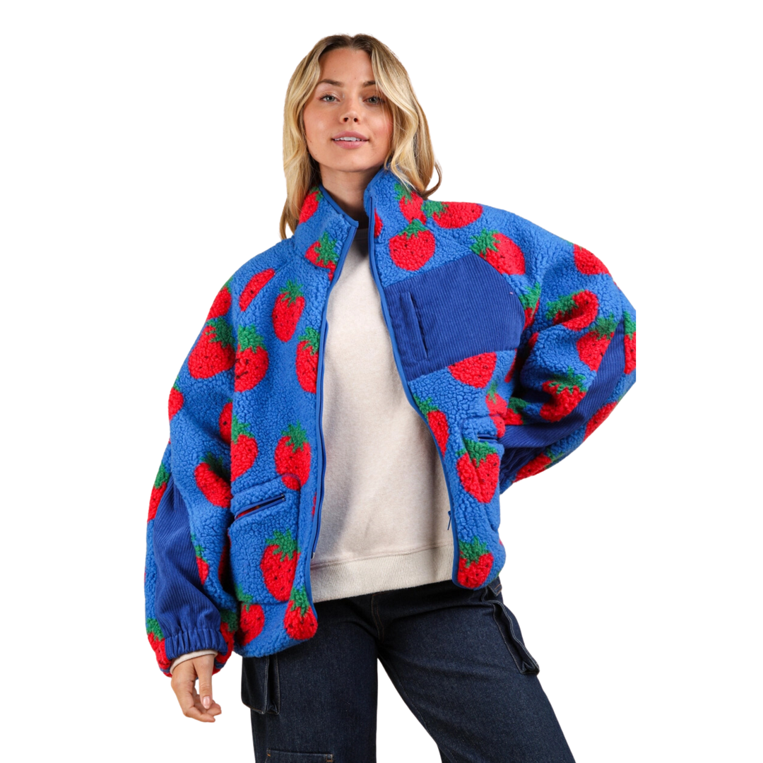 Oversized Printed Fleece Jacket