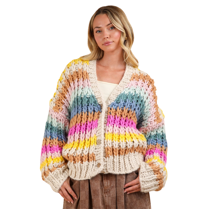 Handmade Multi Color Block Chunky Knit Sweater