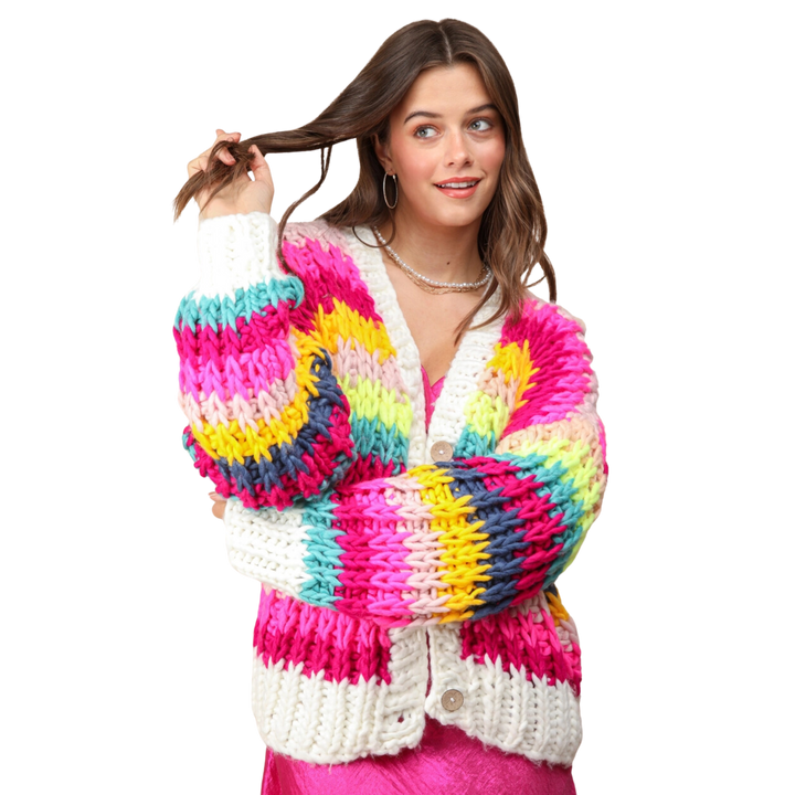 Handmade Multi Color Block Chunky Knit Sweater