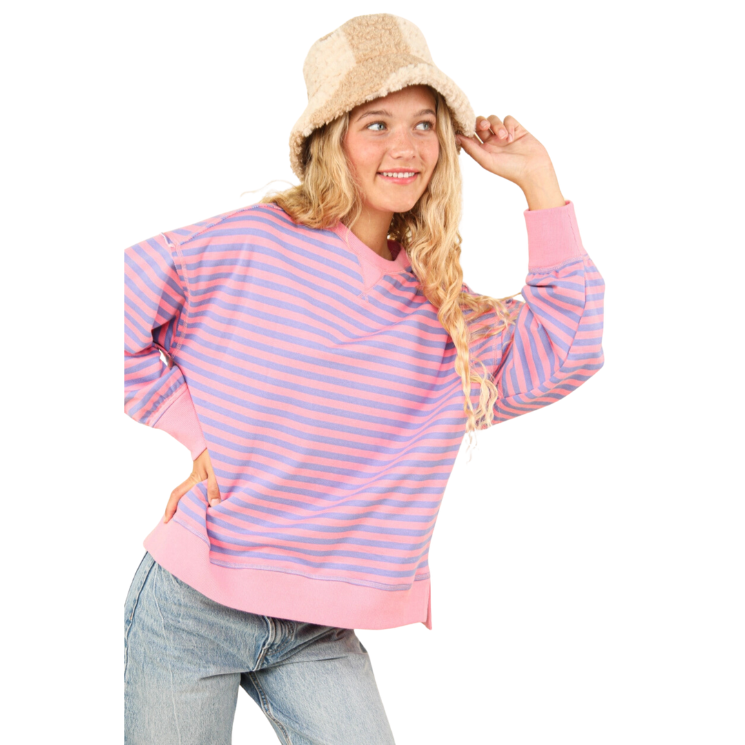 Stripe Comfy Casual Knit Top - Pink/Purple