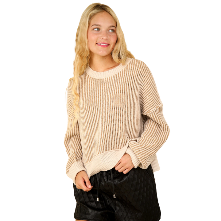 Two Tone Striped Causal Sweater Top