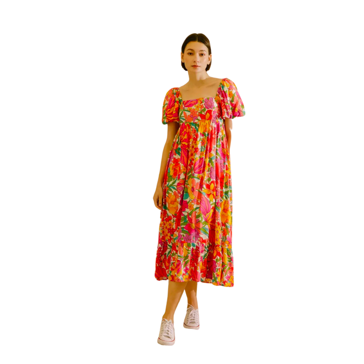Multi Color Midi Baby Doll Dress
