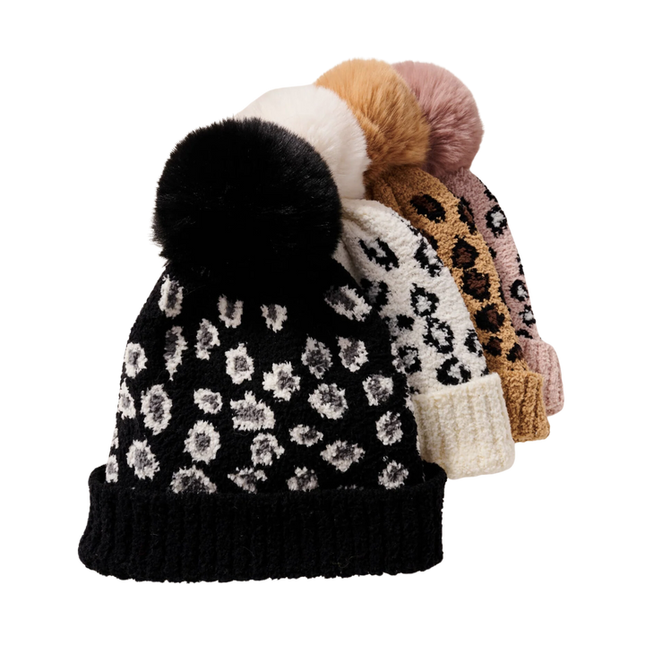 Leopard Print Pom Pom Beanie