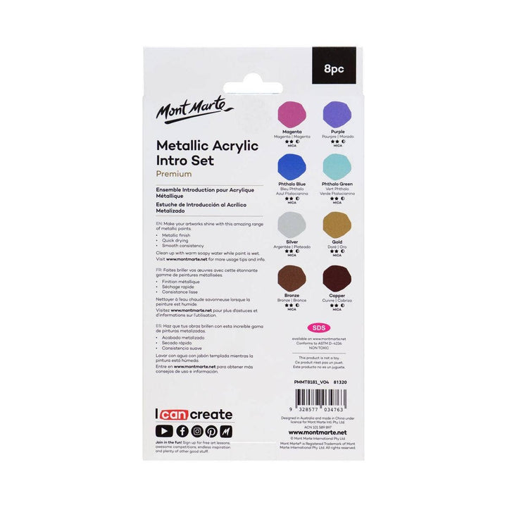 Metallic Acrylic Paint Intro Set Premium 8pc x 18ml (0.6oz)