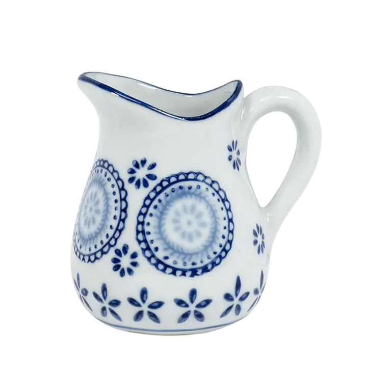 Blue and White Handled Pitcher