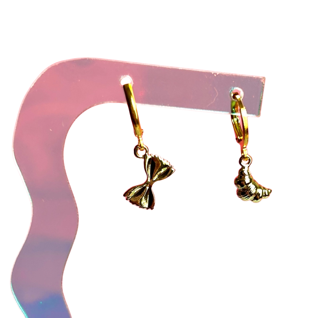 Gold Farfalle and Croissant Hoop Earrings