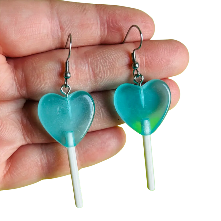 Pastel Glittery Heart Lollipop Earrings