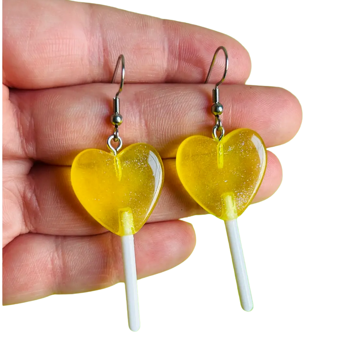 Pastel Glittery Heart Lollipop Earrings