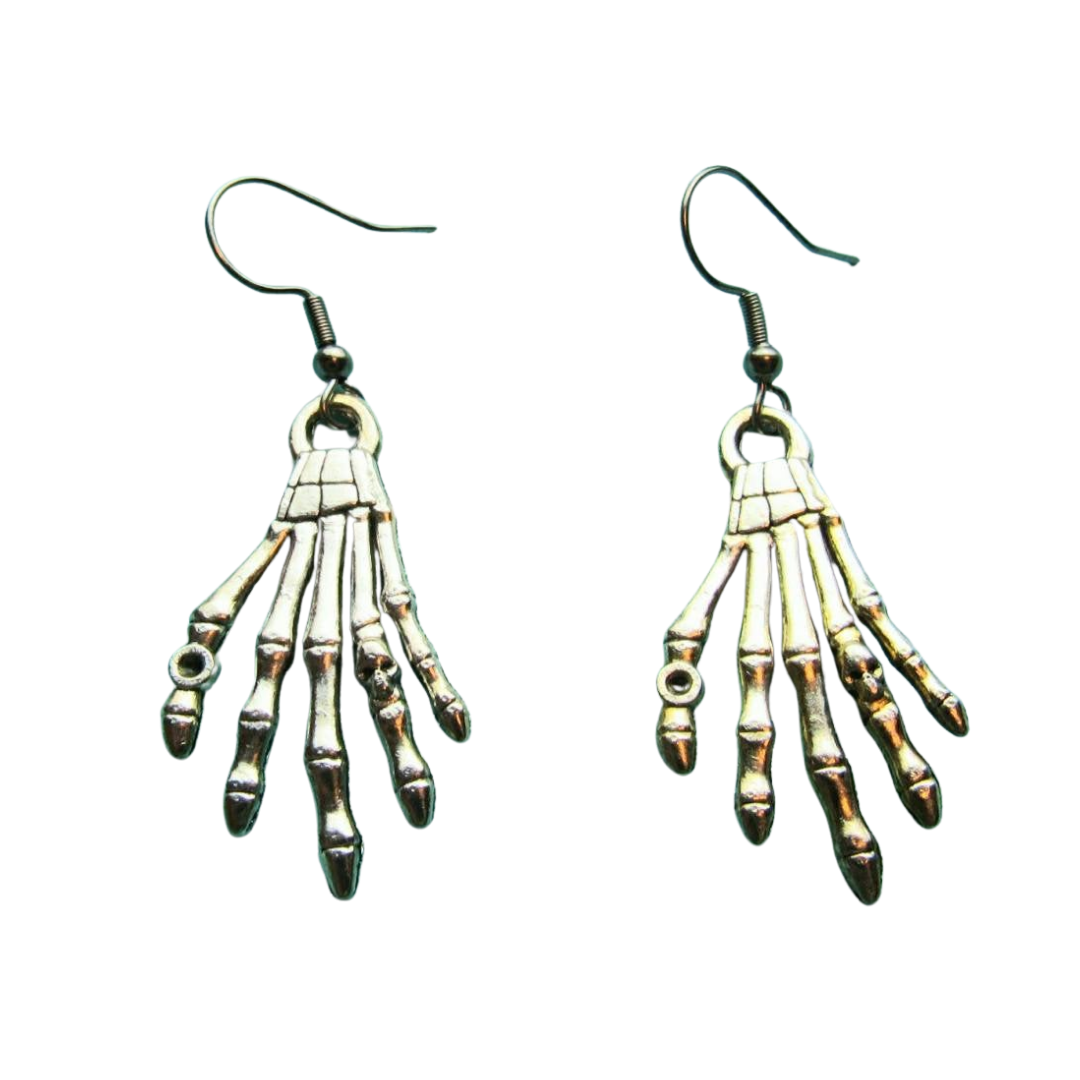Silver Skeleton Hand Earrings