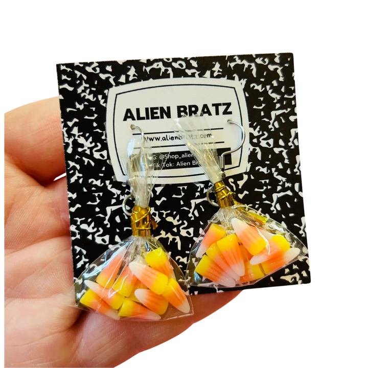 Candy Corn In Bag Earrings