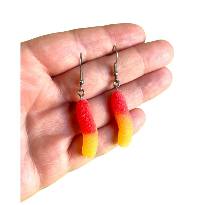 Sour Candy Worm Earrings Red and Yellow