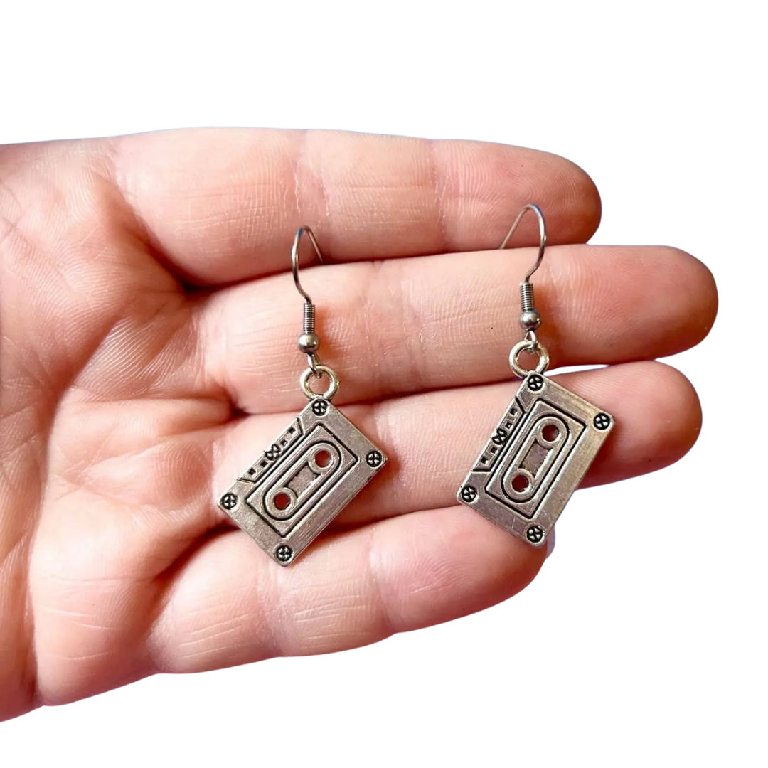 Silver Cassette Tape Earrings