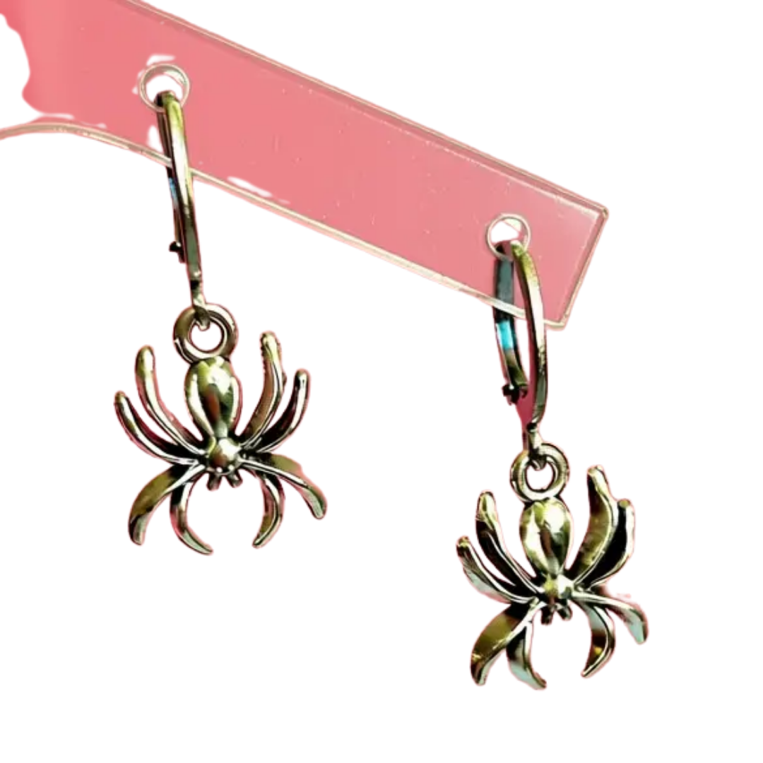 Silver Spider Hoop Earrings