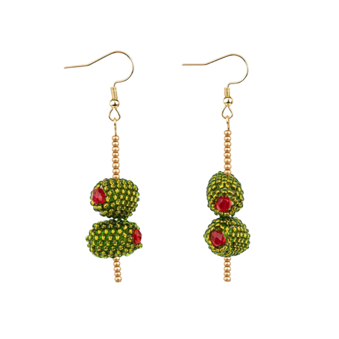 Beaded Olive Earrings