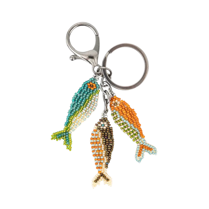 Three Fish Beaded Keychain