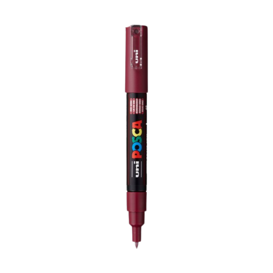 POSCA PC-1M Acrylic Paint Marker – Extra-Fine Tapered Bullet Tip Red Wine