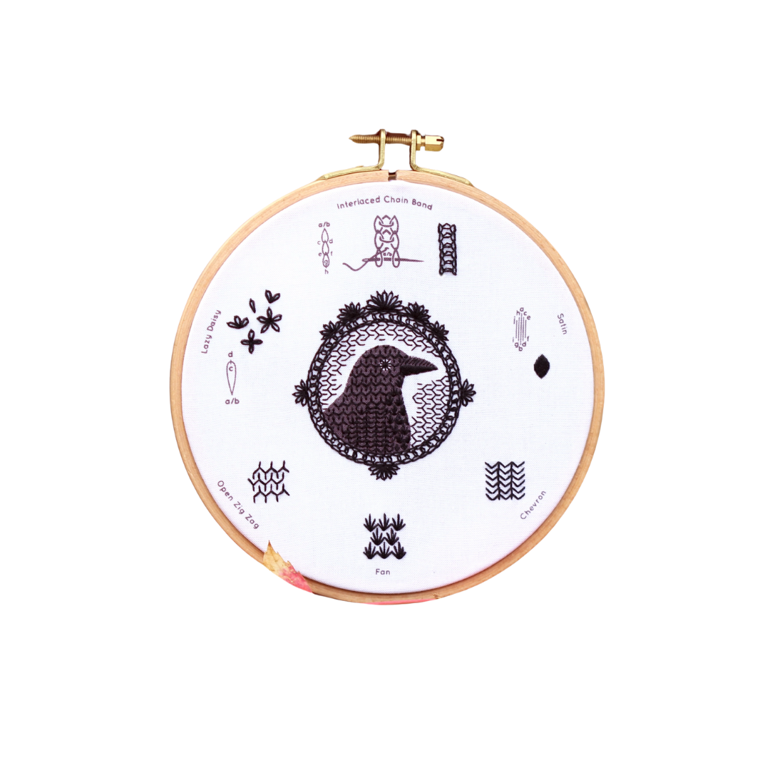 Crow Embroidery Stitch Sampler