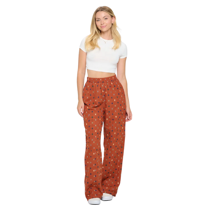 Polka Square Print Cotton Pants - Red