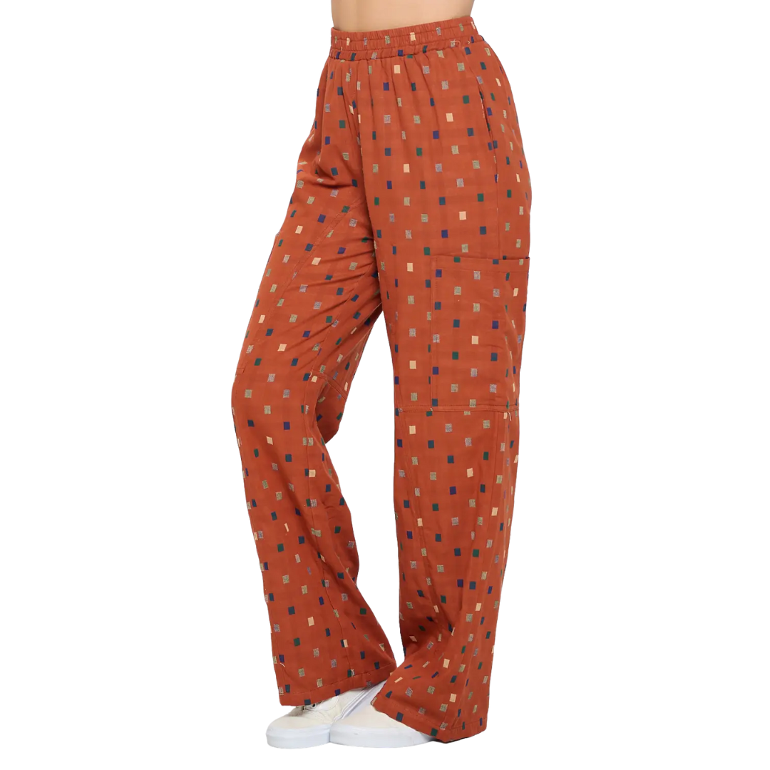 Polka Square Print Cotton Pants - Red