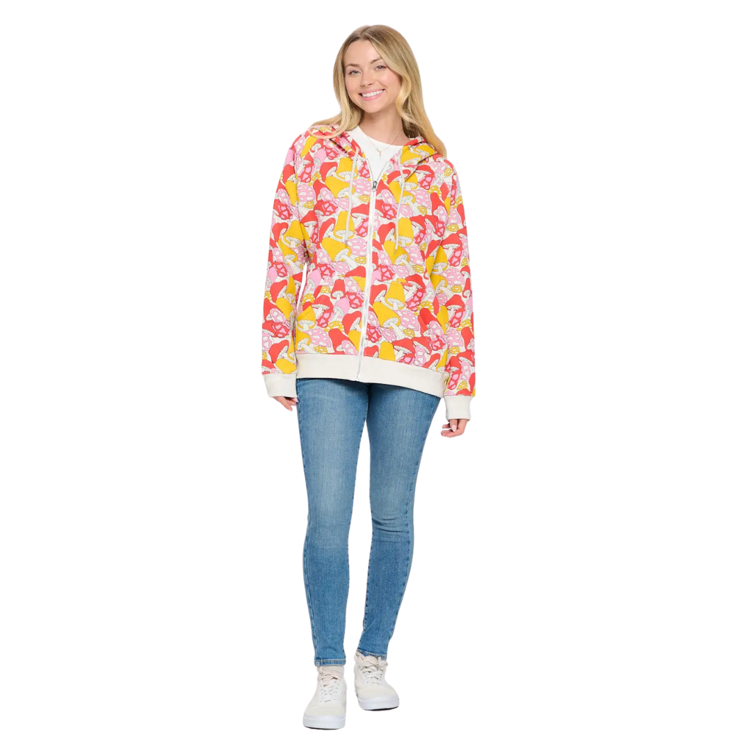 Colorful Wild Mushroom Print Zip Up Hoodie