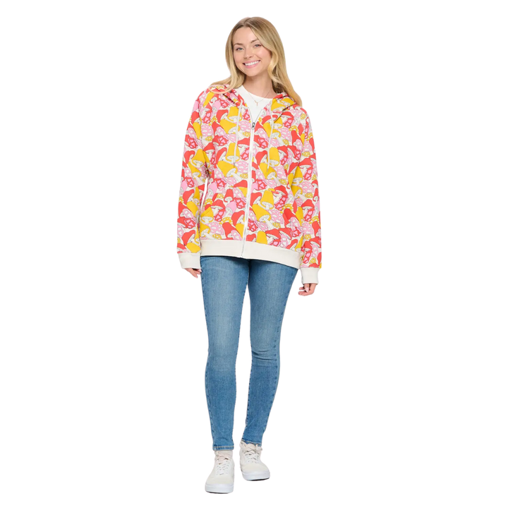 Colorful Wild Mushroom Print Zip Up Hoodie
