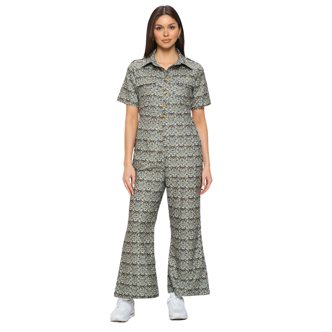 Bee Mushroom Print Overall Jumpsuit