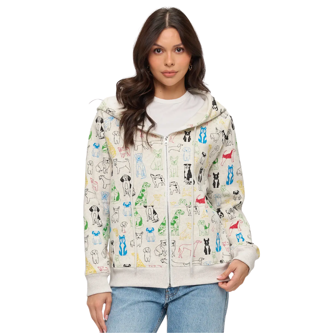 Colorful Graphic Dogs Print Zip Up Hoodie