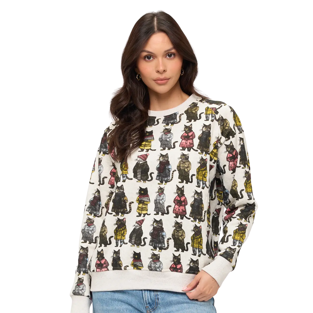 Cozy Cats Print Sweatshirt