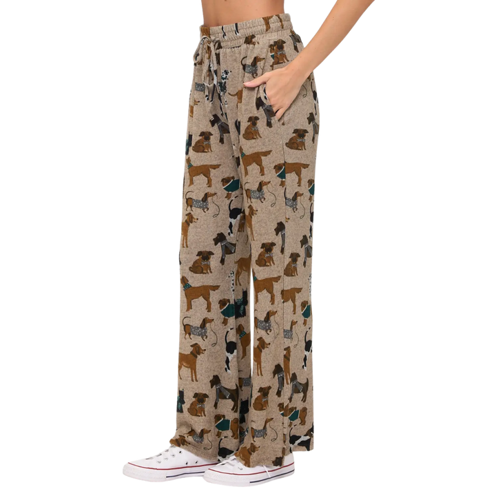 Holiday Dogs Print Flare Pants