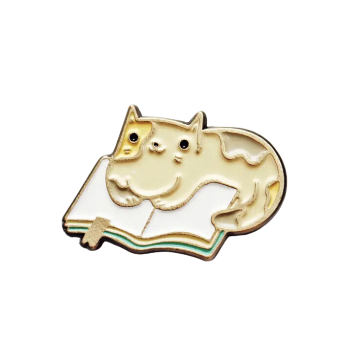 Book Cat Pin — Bookish Jewelry — Cute Calico Cat Enamel Pin