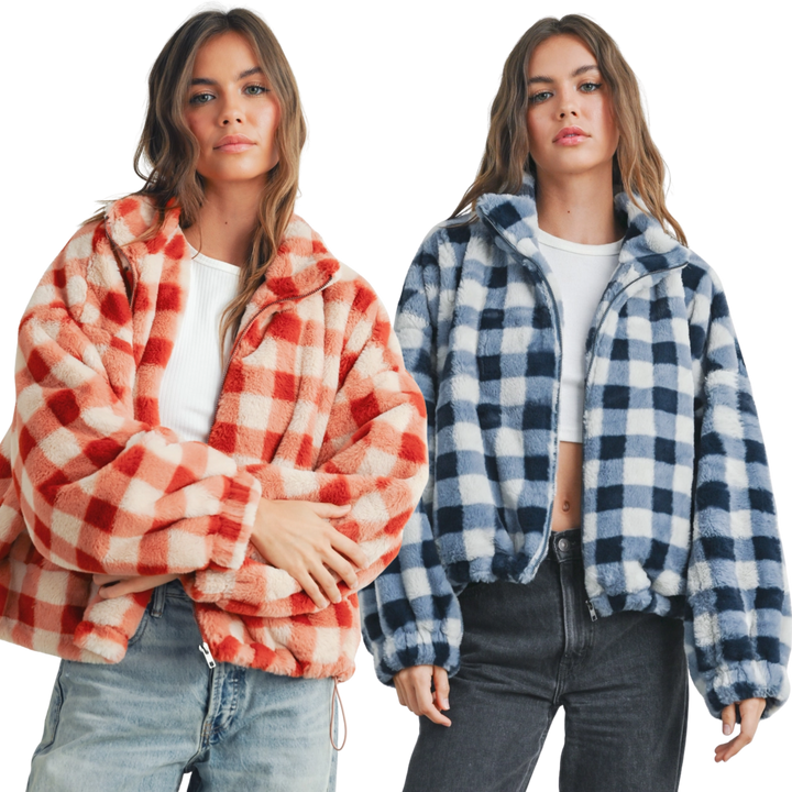 Drop Shoulder Plaid Jacket