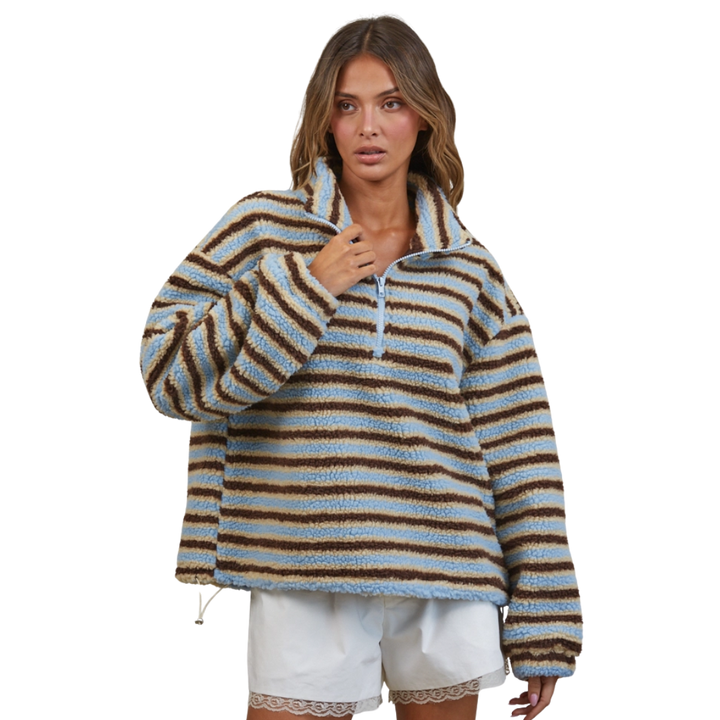 Relaxed Sherpa Striped Half Zip Pullover