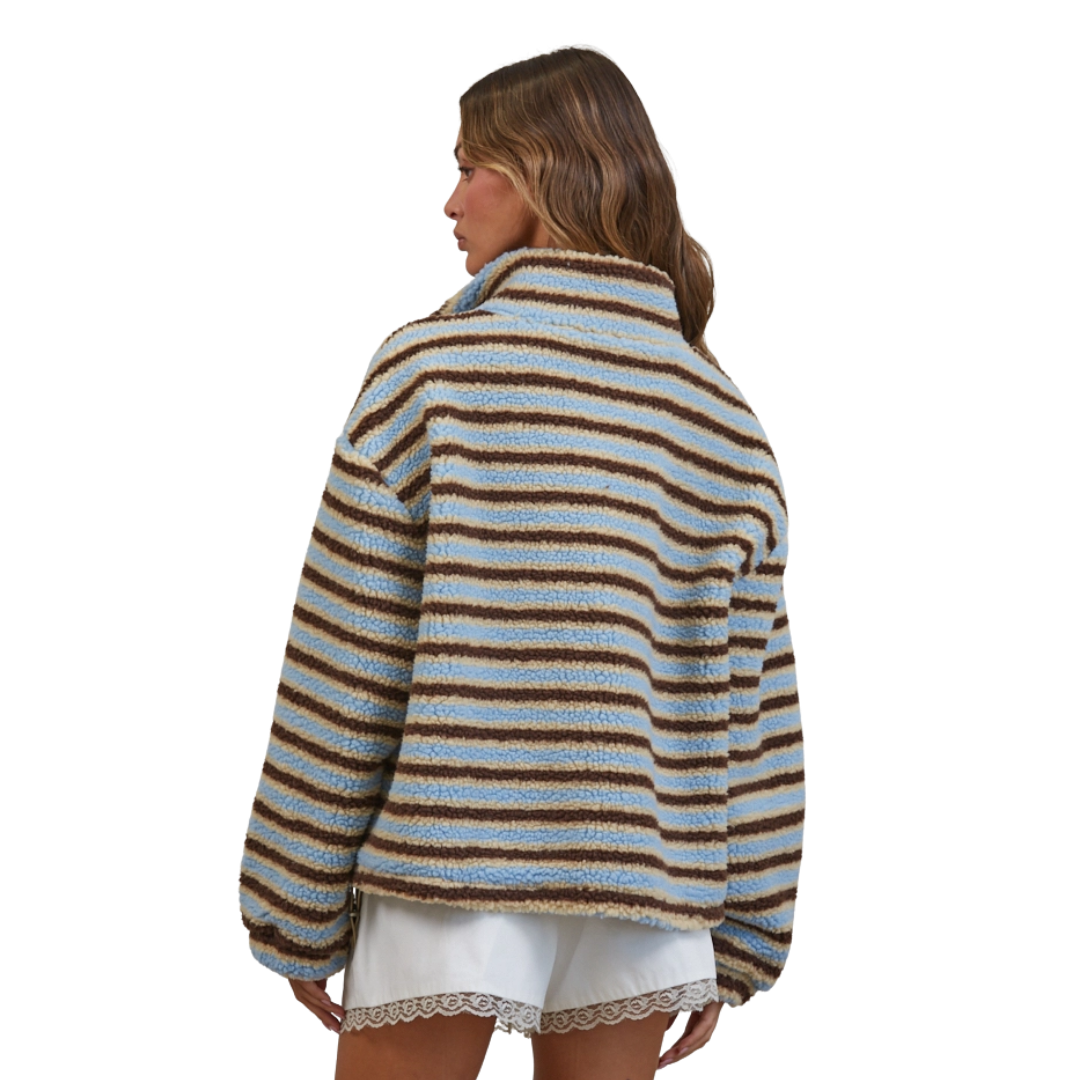 Relaxed Sherpa Striped Half Zip Pullover