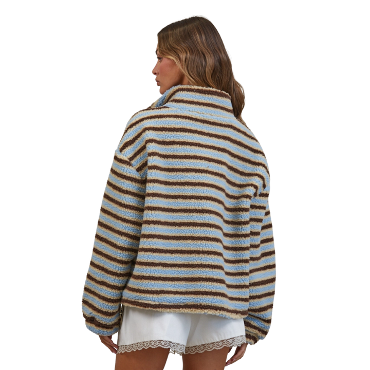 Relaxed Sherpa Striped Half Zip Pullover