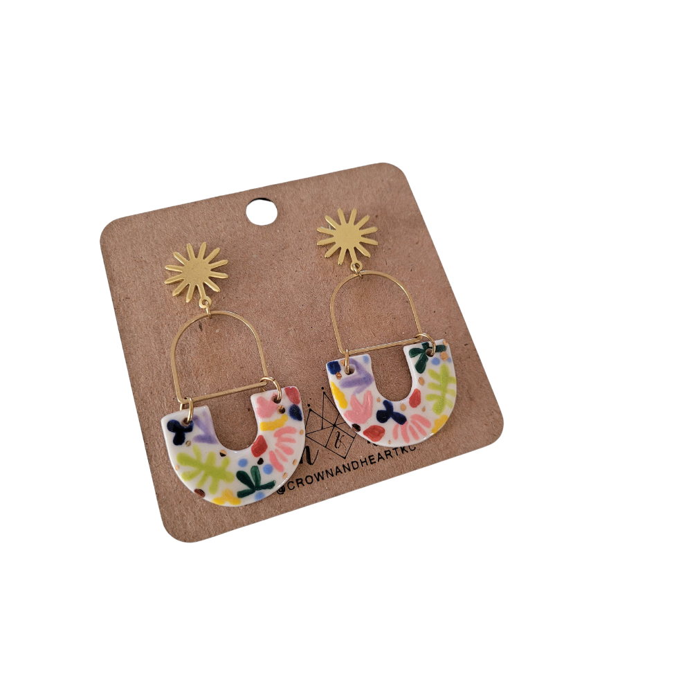 Sunburst + Abstract Shape Earrings