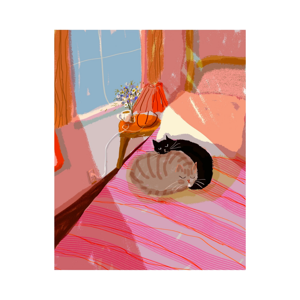 Bed Babies Cat Art Print