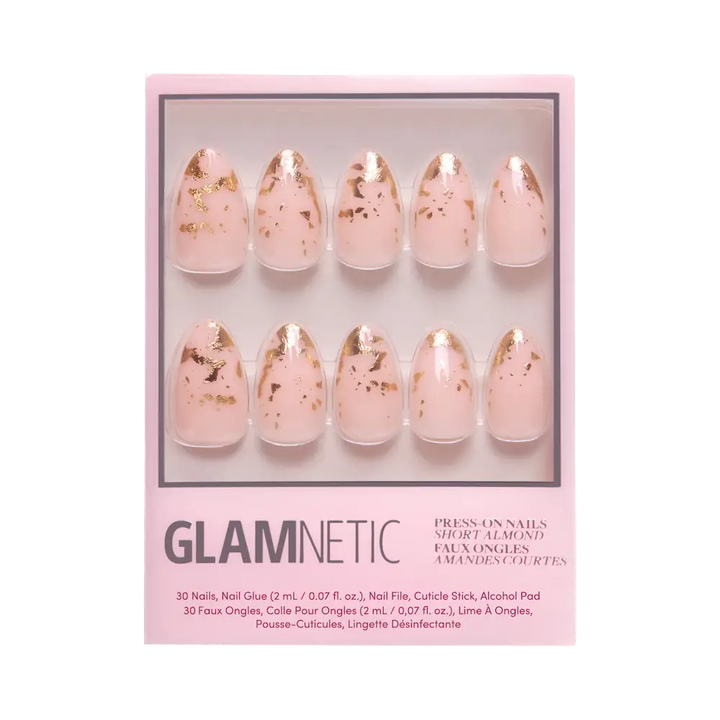Gold Foil Accent Short Almond Press-On Nails