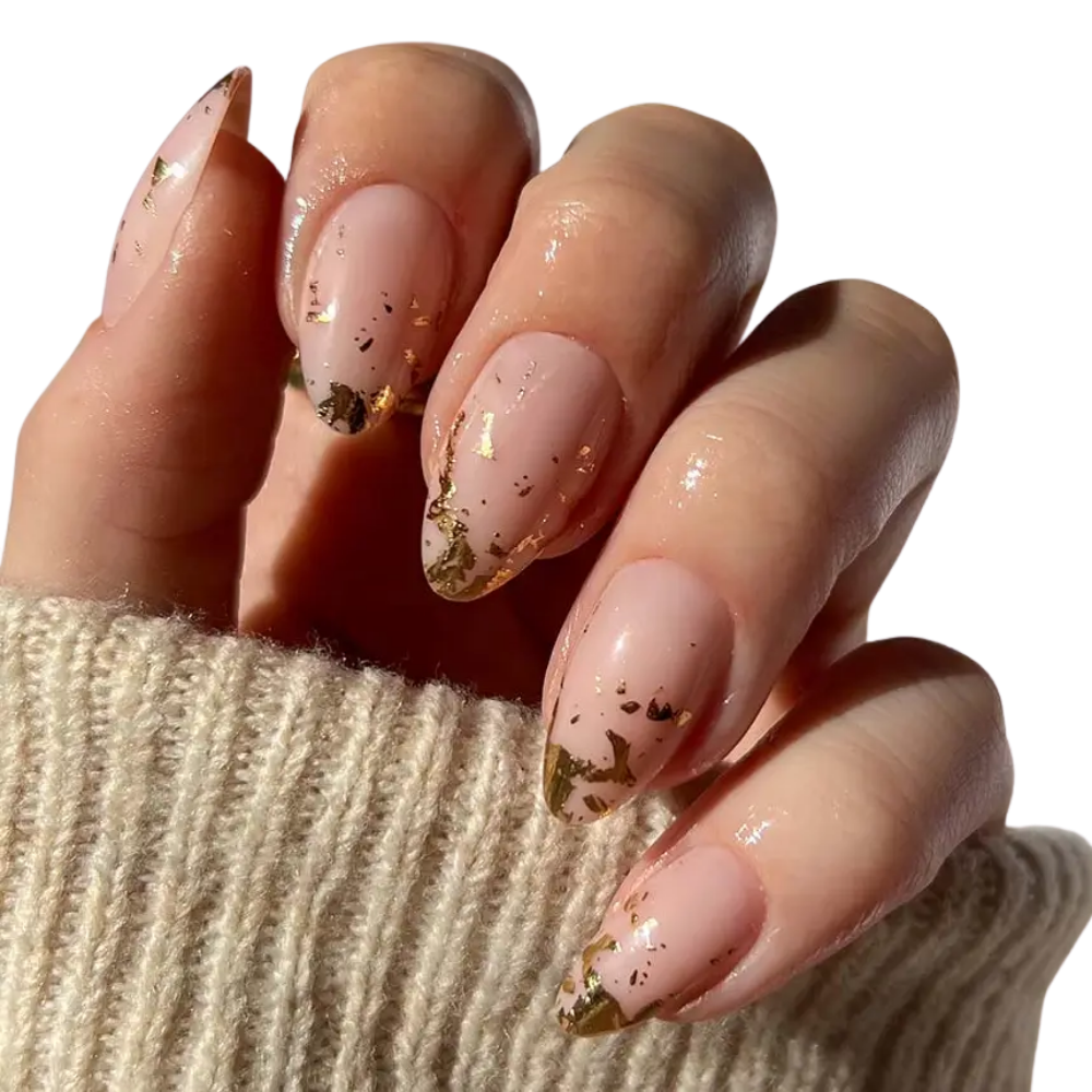 Gold Foil Accent Short Almond Press-On Nails