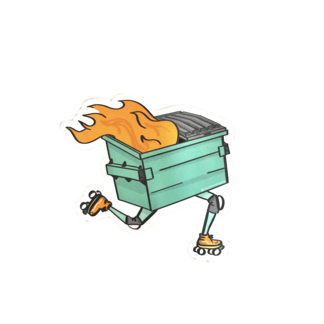 Dumpster Fire on Wheels Matte Vinyl Sticker