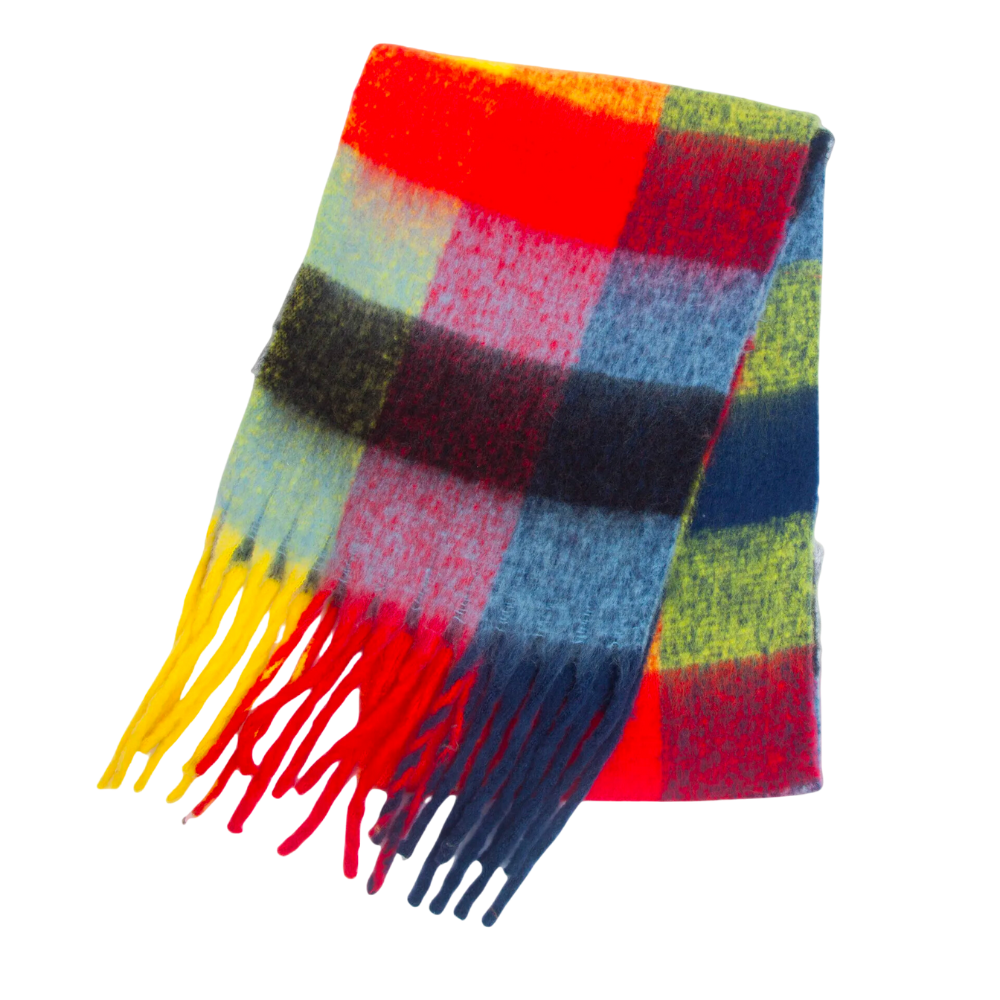 Plaid Blanket Scarf Cozy Soft Long with Fringe