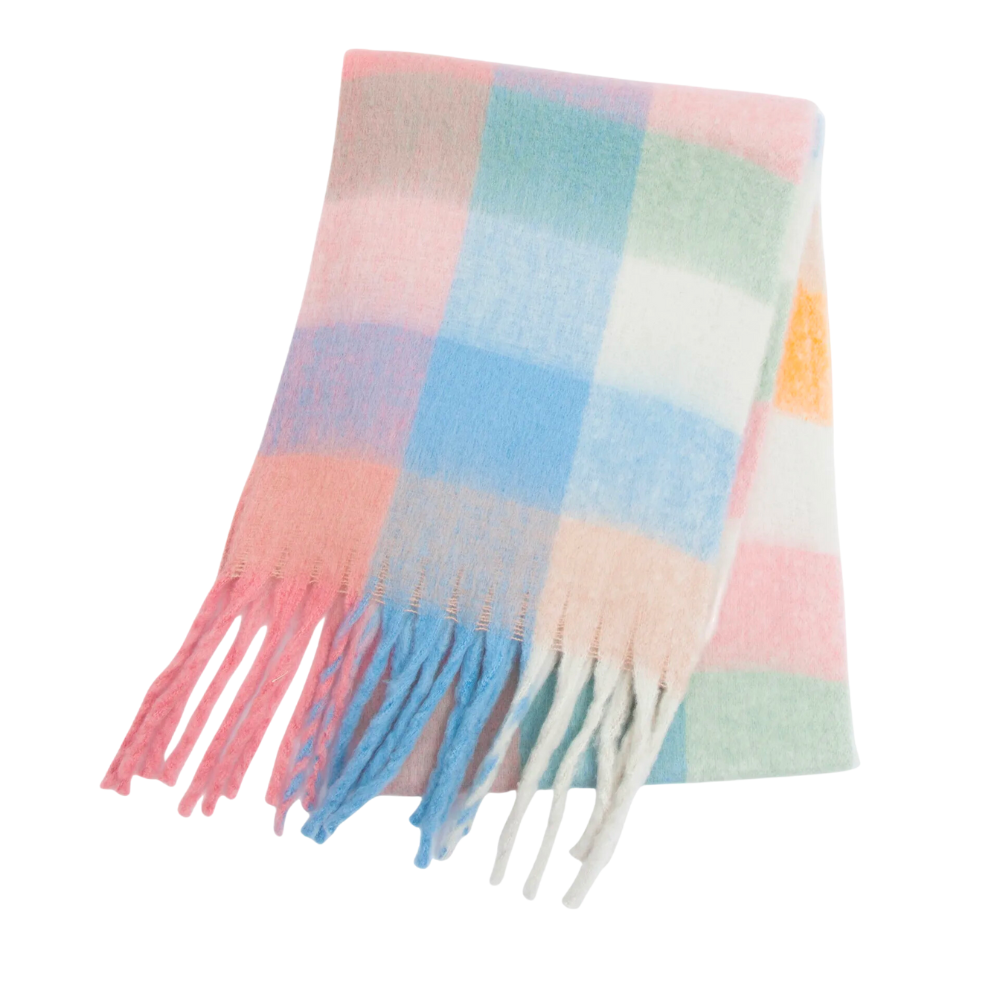 Plaid Blanket Scarf Cozy Soft Long with Fringe