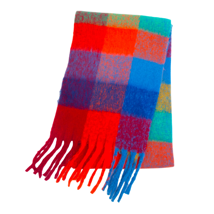 Plaid Blanket Scarf Cozy Soft Long with Fringe