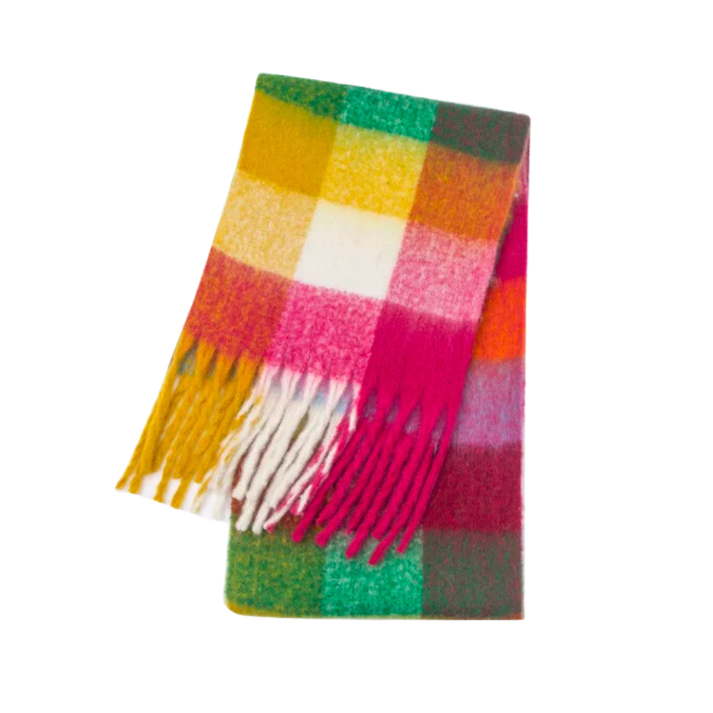 Plaid Blanket Scarf Cozy Soft Long with Fringe